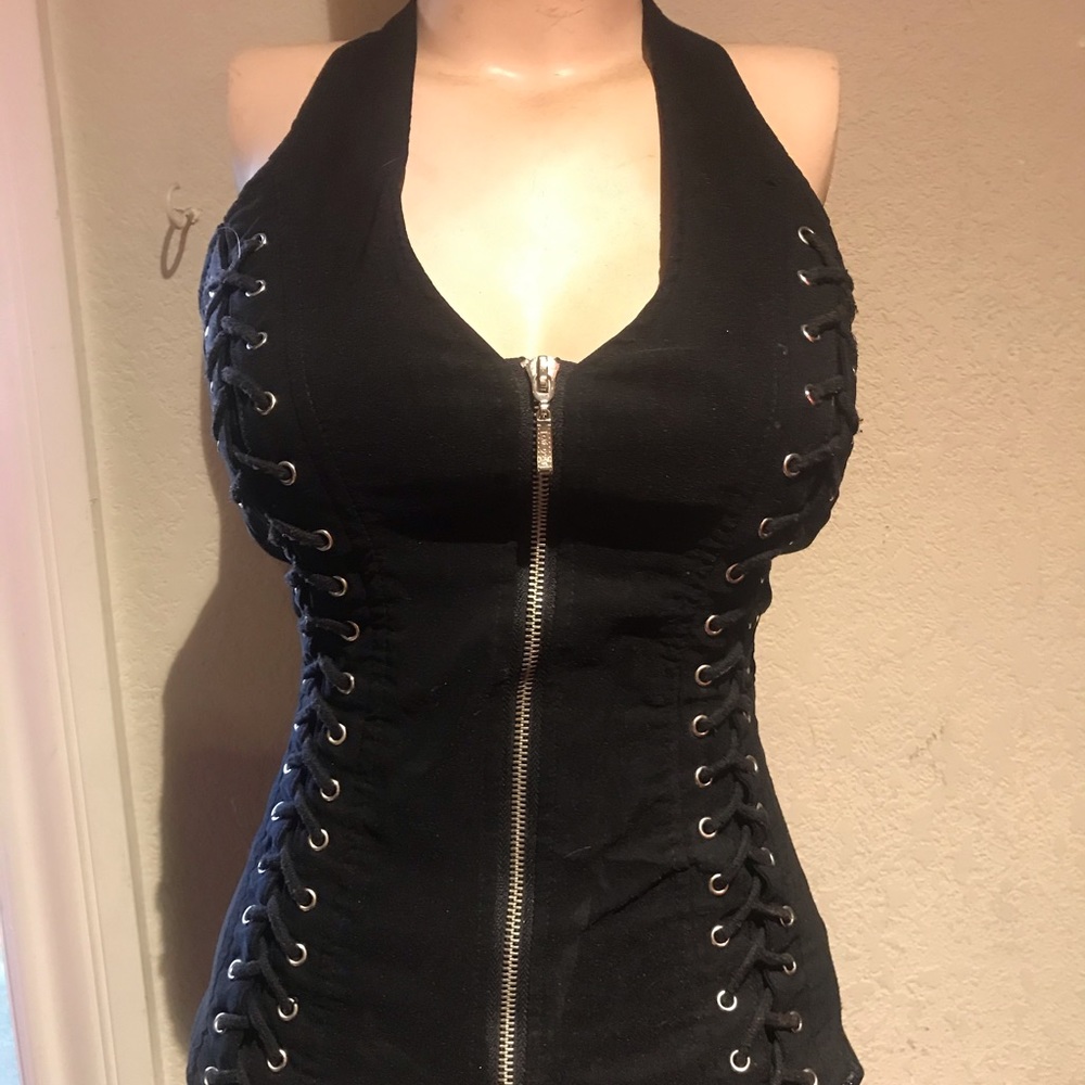 zip front halter corset style too